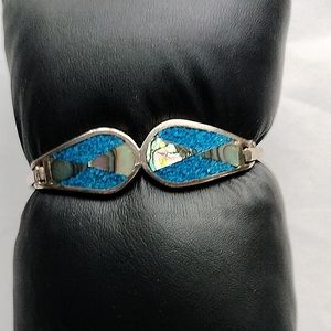 Abalone and tourquoise silver bracelet Mexican clasp closure
